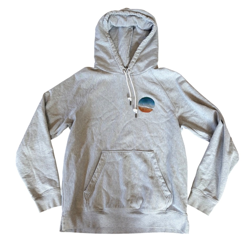 FRAME Mens Slim Fit Hoodie Heather Gray Graphic Beach Circle Sweatshirt Sz Large